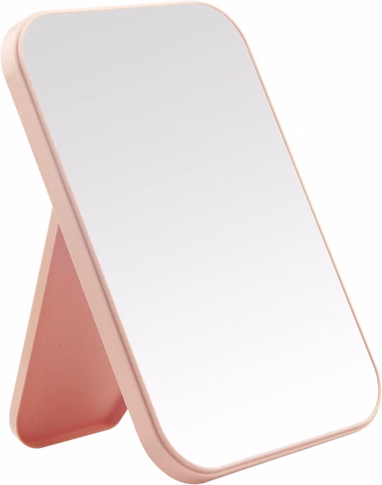 Specchio da trucco, dimensioni 20x13,5 cm, portatile, rosa, da tavolo o da parete