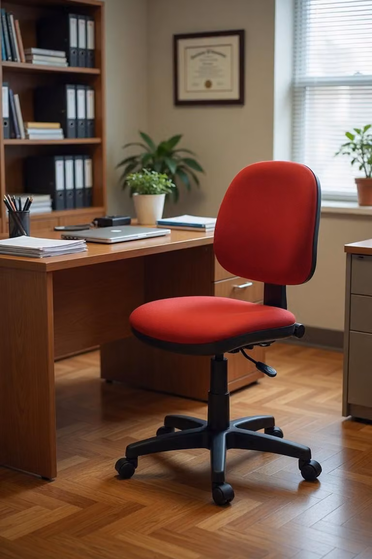 Comoda sedia da ufficio rossa dal design ergonomico e con altezza regolabile
