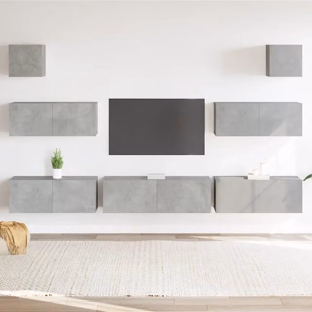 Set di Mobili Porta TV 7 pz-Set di 7 Credenza per TV Grigio Cemento in Legno Multistrato 821509