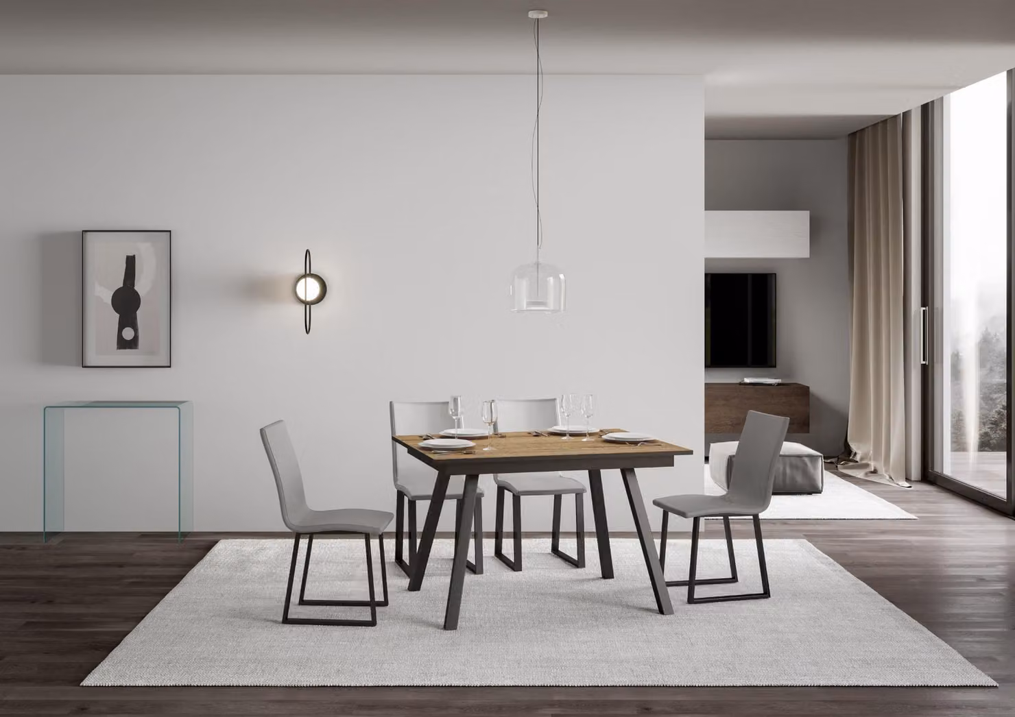 ITAMOBY - Tavolo allungabile 120/180x90 cm Mirhi quercia natura telaio e gambe antracite