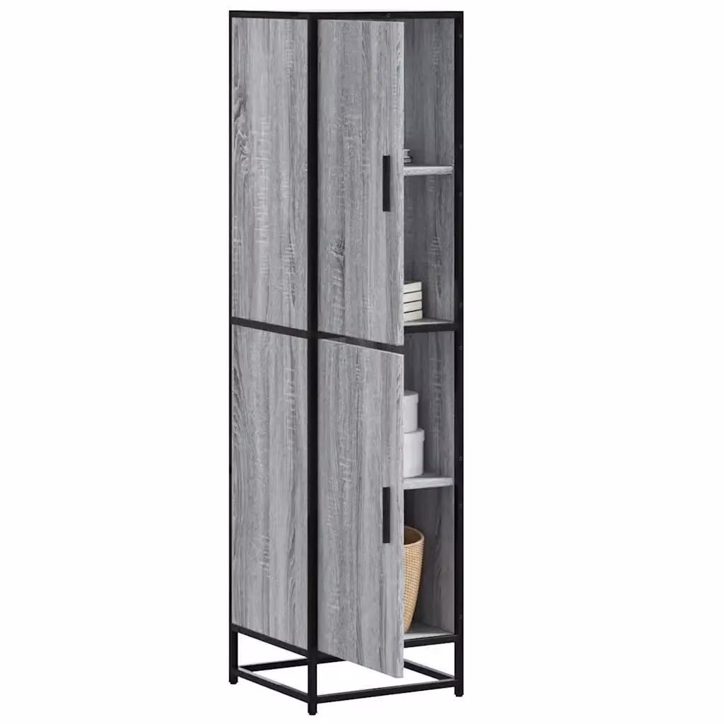 Credenza Buffet da pranzo in stile industrial Grigio Sonoma con finitura opaca in legno e metallo L/P/H: 35,5 x 35 x 139 cm – 2