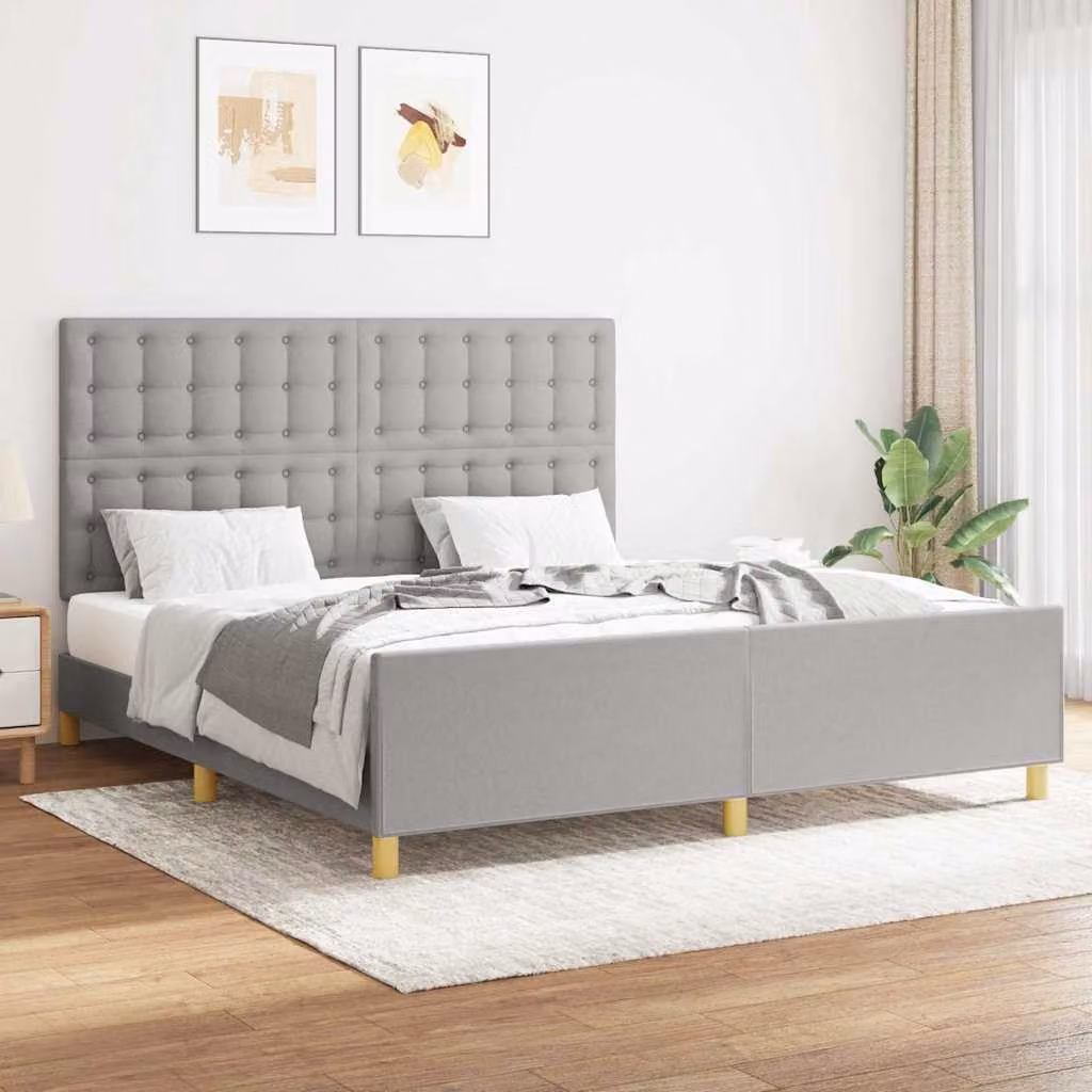 vidaXL Giroletto senza Materasso in Tessuto Grigio con Struttura in Legno di Larice L: 160 cm, P: 200 cm, H: 128 cm