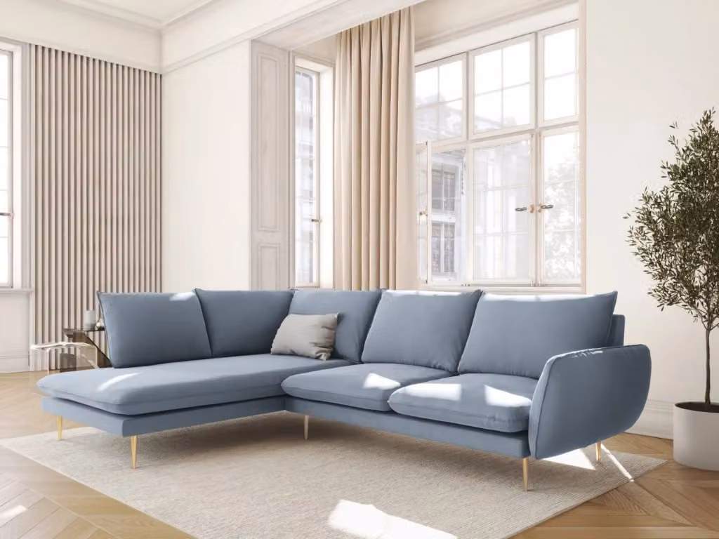 Divano angolare sinistro Vienna Cosmopolitan Design in velluto azzurro da 6 posti L/P/H: 275 x 95 x 87,5 cm – 2
