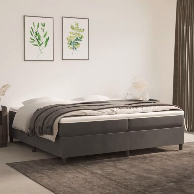 The Living Store Letto a molle con materasso grigio scuro 200x200 cm in velluto