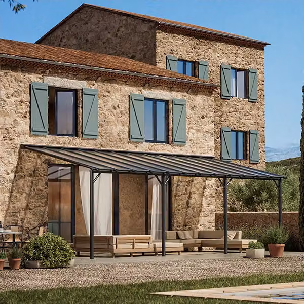 Pergola Pergofrance Harmonie in alluminio e policarbonato colore antracite L: 8 m, P: 3 m – 1