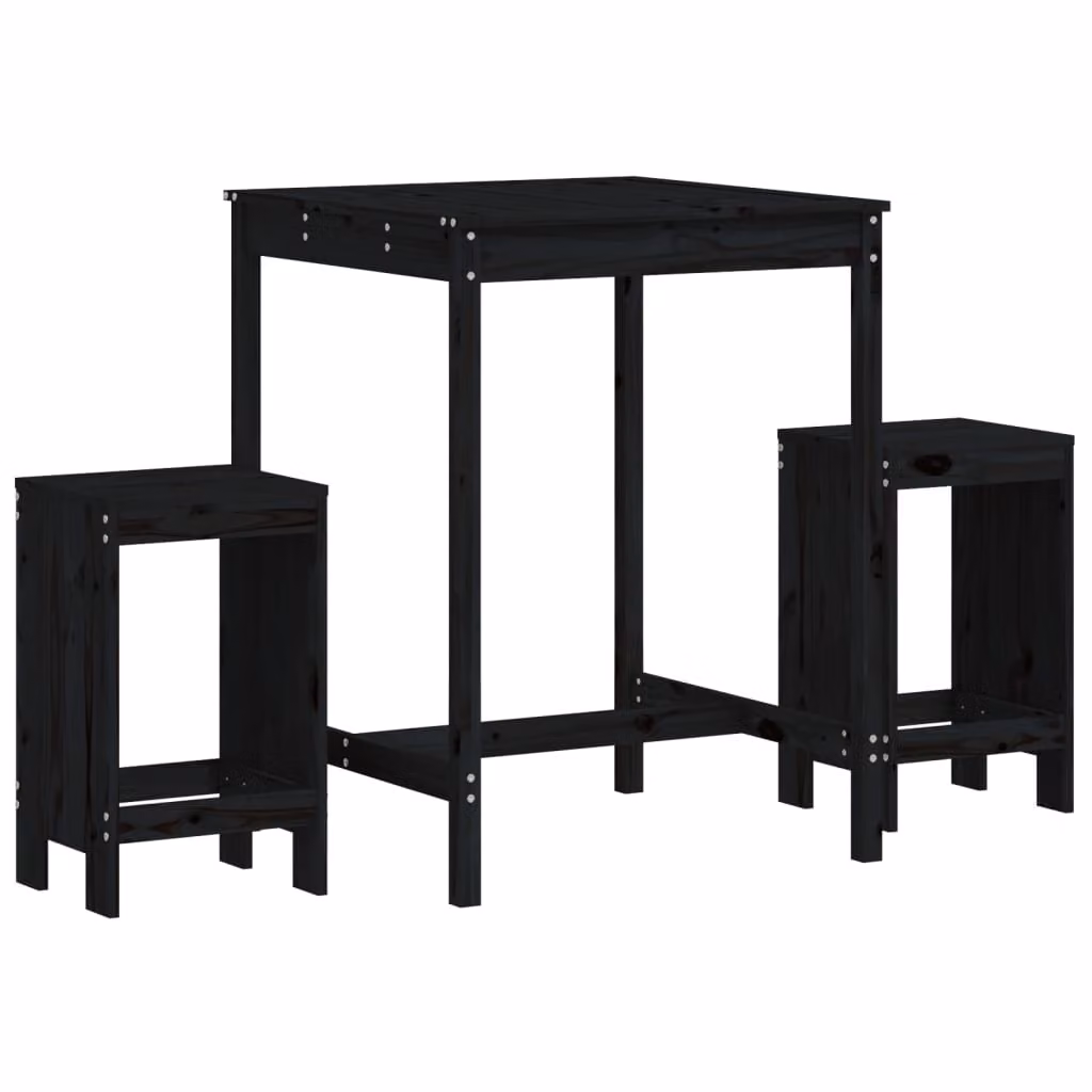 Set Bar da Giardino 3 pz Nero in Legno Massello di Pino
