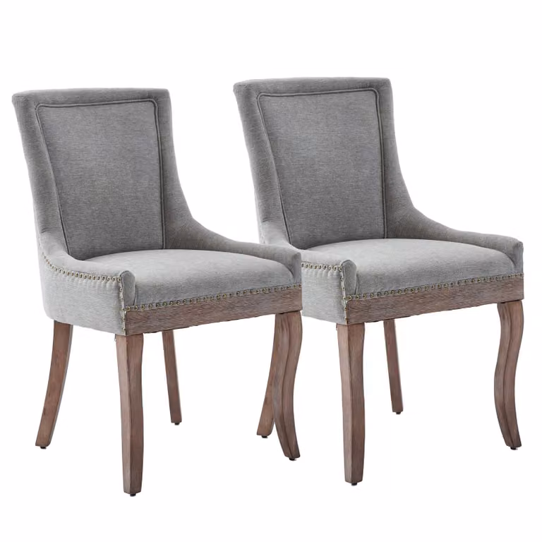 Set da 2 sedie da sala da pranzo; sedia da cucina con rivestimento in ciniglia, gambe in legno con piedini regolabili, sedia imbottita con schienale ricurvo, design con rivetti