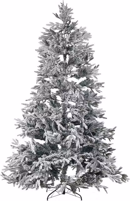 Albero di Natale Artificiale Beliani Bianco con Rami Innevati in PVC e Base in Metallo, Stile Scandinavo, H: 240 cm