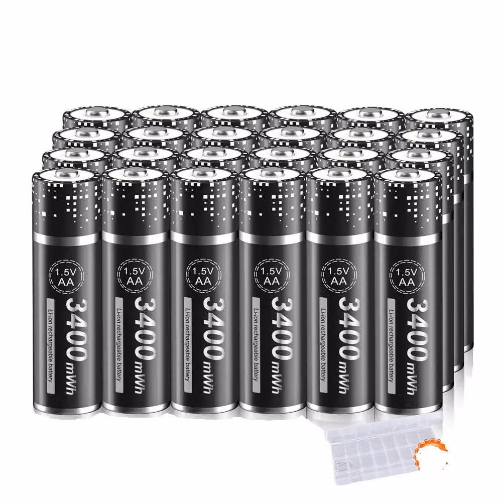 Batteria ricaricabile AA da 3400 mAh, caricabatterie a 8 slot, fino a 1800 cicli di carica, confezione da 24 batterie AA