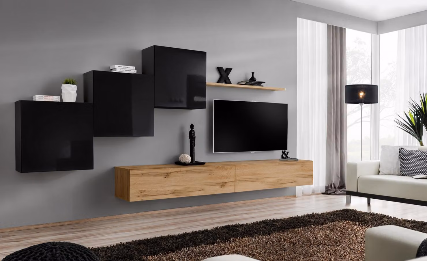 Wohnwand Braun TV Ständer Set Wohnzimmermöbel TV Ständer Sideboard Wandregal