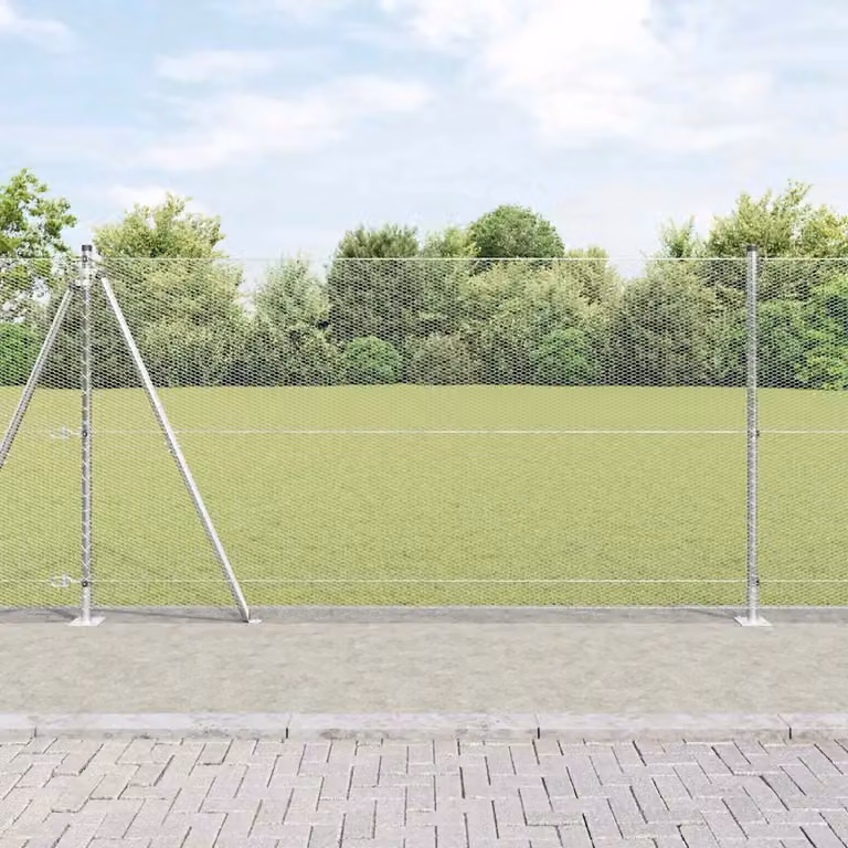 Recinzione esagonale vidaXL in acciaio zincato con base in cemento, Argento, L: 120 cm, H: 31 cm