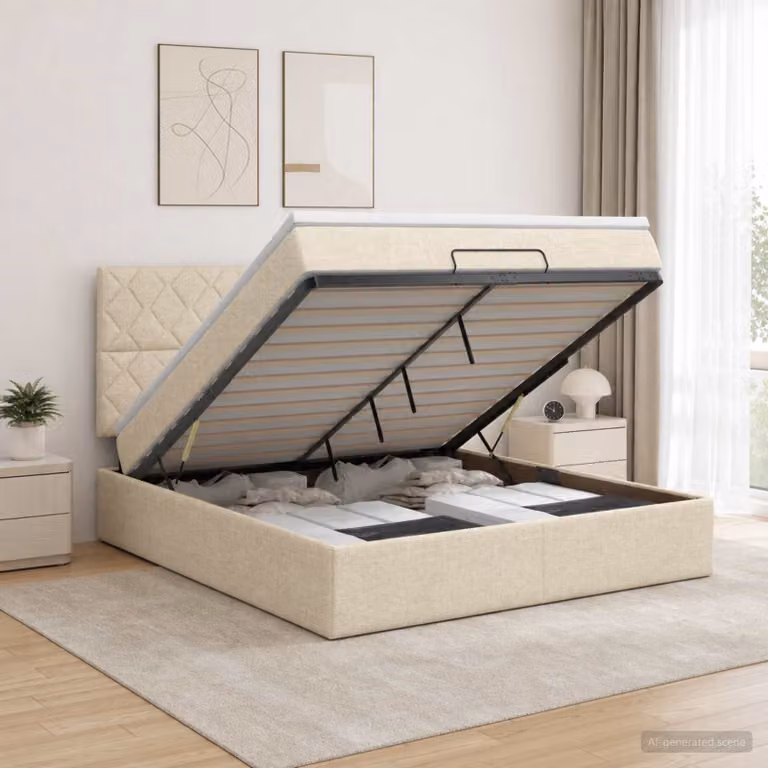 vidaXL Letto ottomano con materasso Crema 160 x 200 cm Tessuto