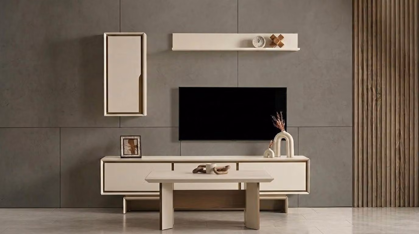 Mobile parete, armadio, credenza, ripiano superiore, stile moderno, colore beige