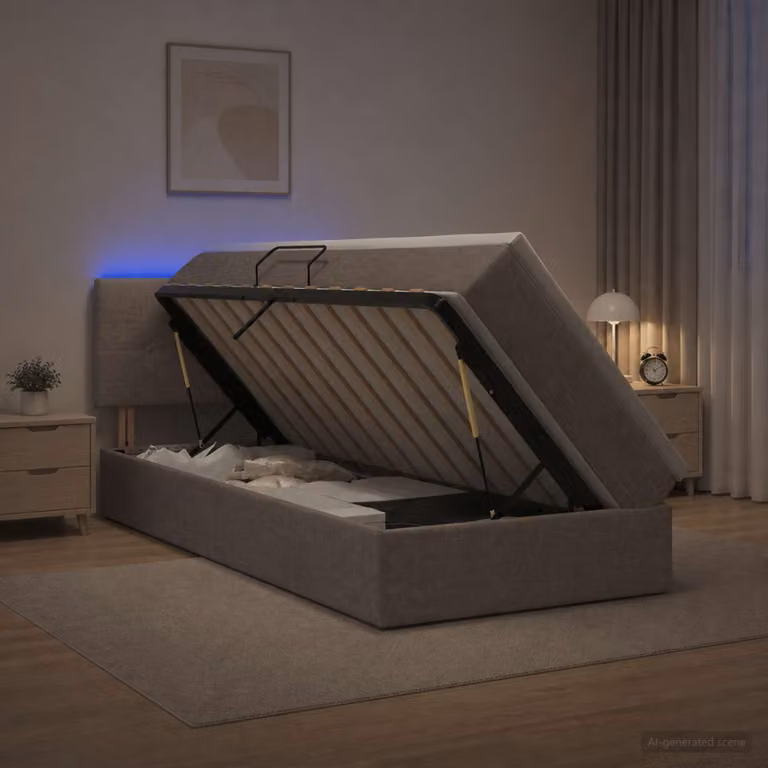 Letto con contenitore e illuminazione LED vidaXL, colore tortora con materasso, L/P/H: 90 x 200 x 45 cm