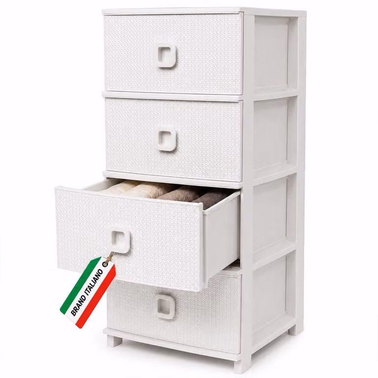 Cassettiera 37x37,5x80 cm Pratika Kool Multiuso con 4 Cassetti in Plastica Bianco