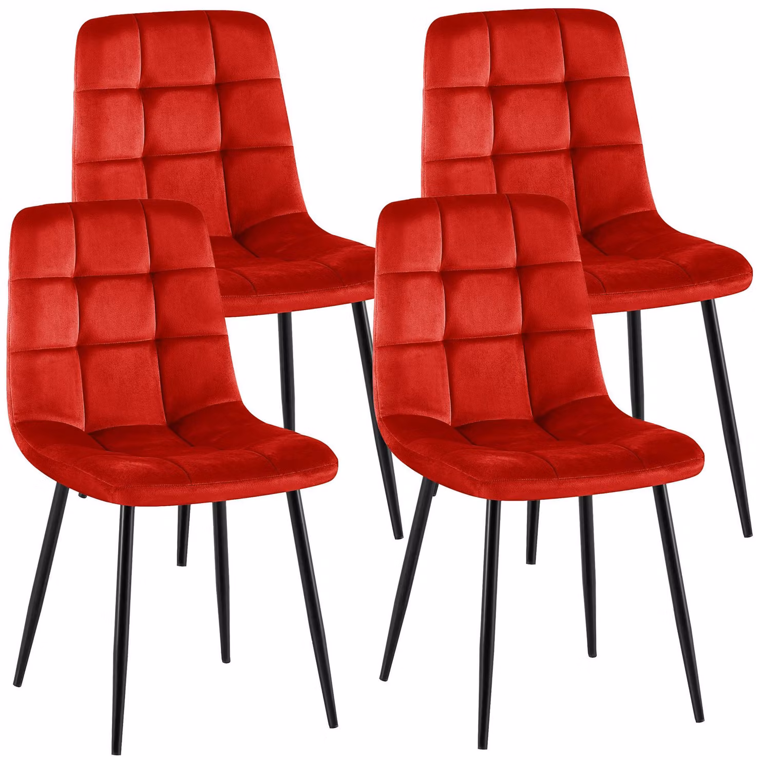 Set di 4 sedie da pranzo CLP Antibes con rivestimento in velluto, schienale imbottito, portata fino a 150 kg, colore rosso