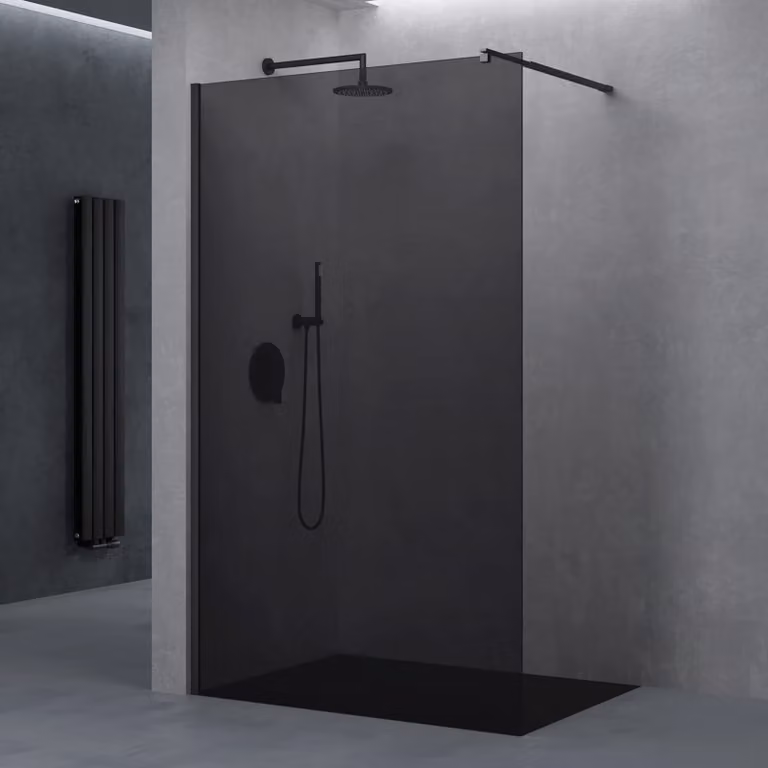 doporro Box Doccia Walk-In 100x200 cm, Parete Doccia Fissa in Vetro Temperato FumšŠ 10 mm con Barra Stabilizzatrice Regolabile e Profilo Nero Opaco šC Bremen02VG