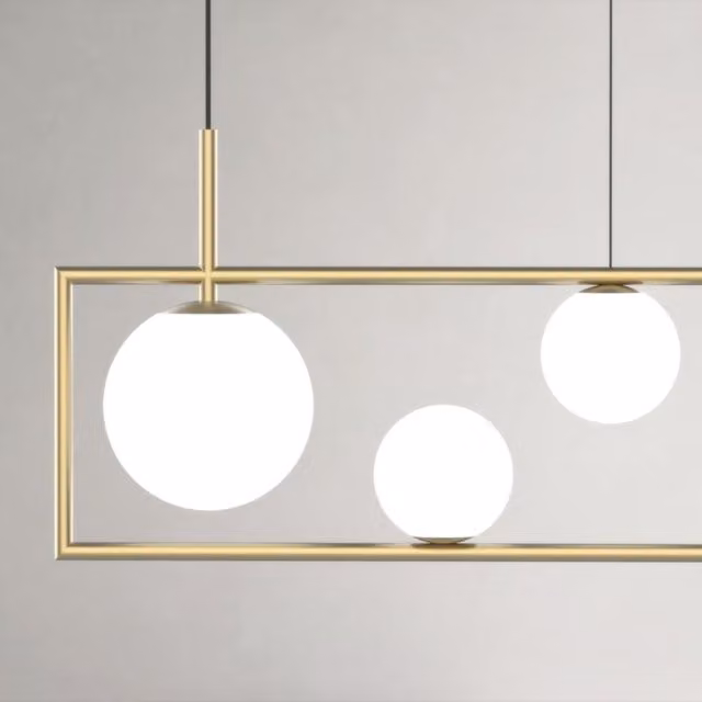 Lampadario Moderno Sospeso MILOOX con Paralume in Vetro Bianco e Struttura Oro per 3 Lampadine E27