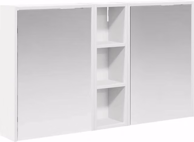 Set di 3 armadi da bagno bianchi lucidi con specchio e illuminazione LED L/P/H: 106 x 16 x 62,5 cm