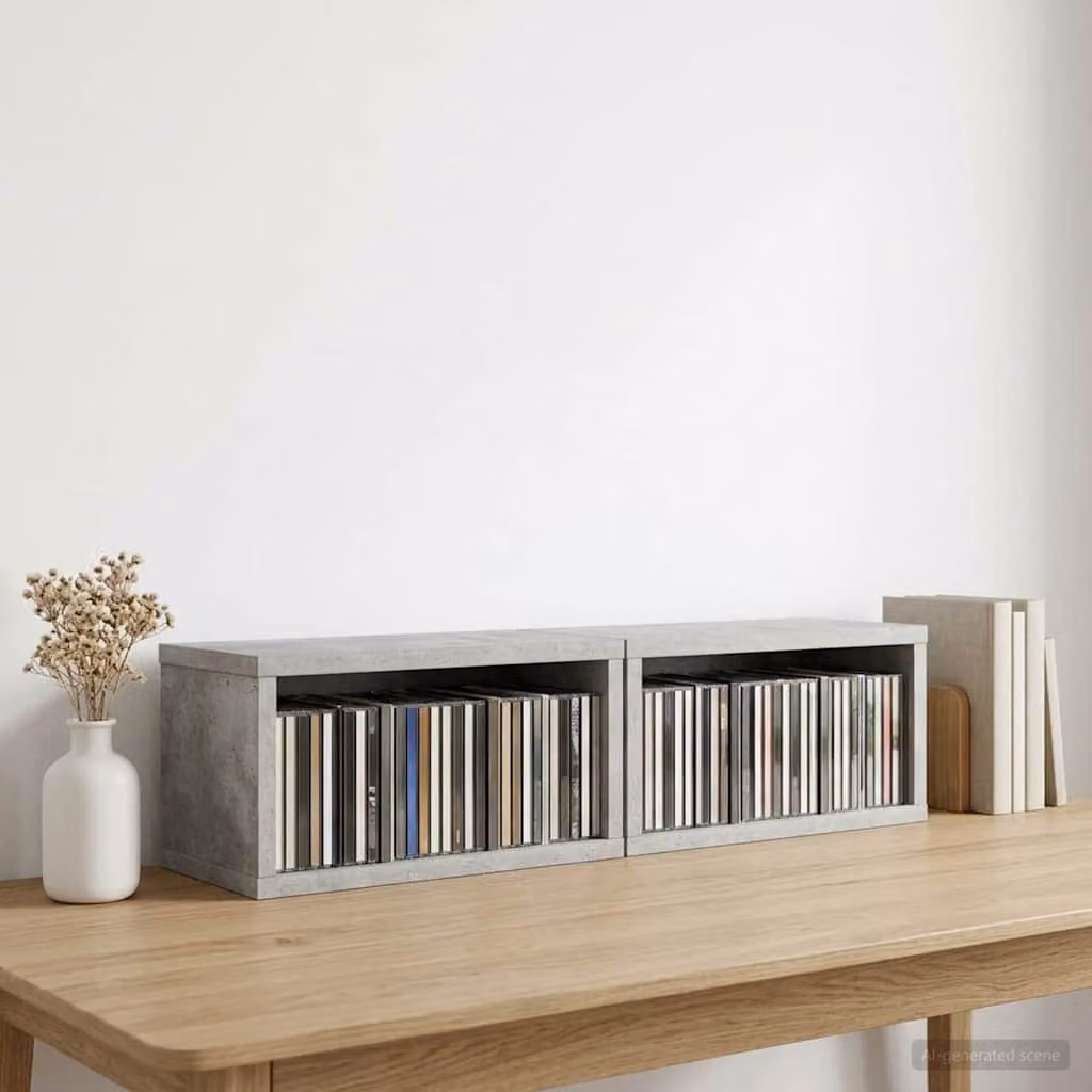 Set di 2 rack per stoccaggio CD vidaXL in MDF effetto pietra, colore grigio, L 40 cm x P 17 cm x H 17 cm