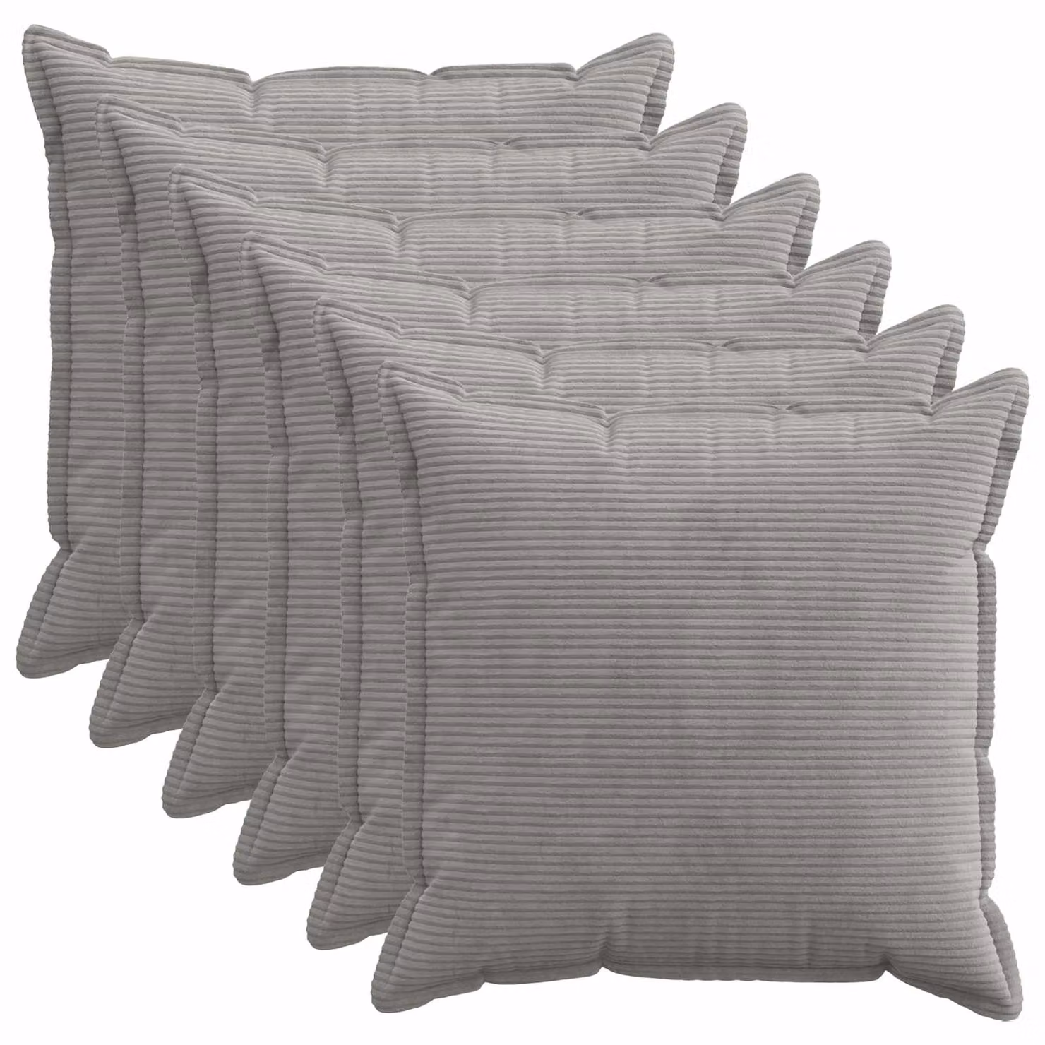 Set di 6 federe vidaXL HOUTEN in velluto a coste, Grigio Chiaro, 80 x 80 cm