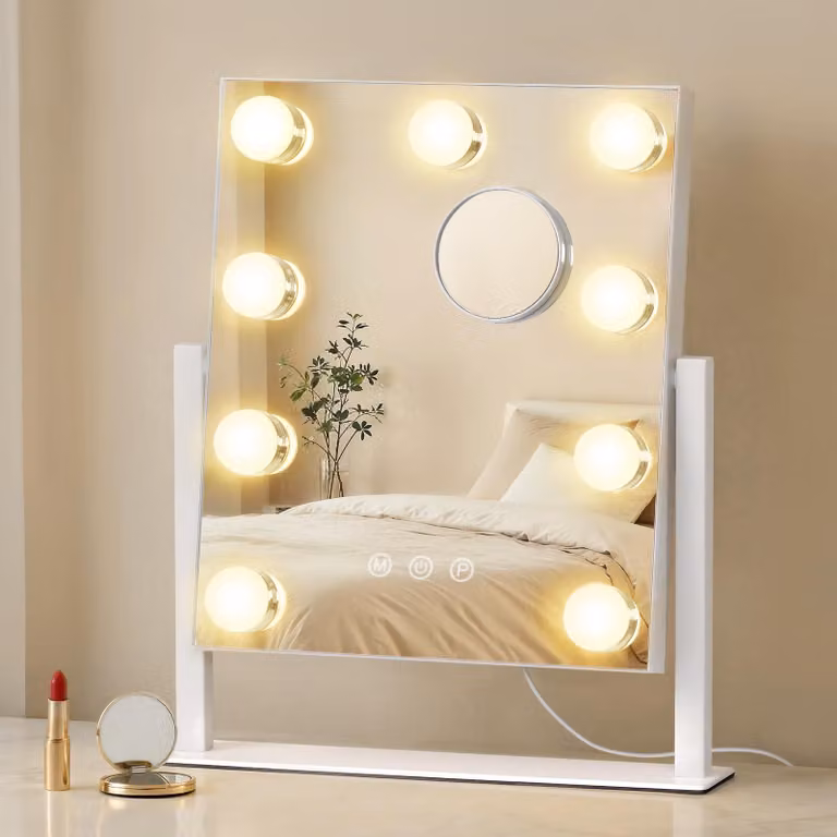 SONGMICS Specchio da trucco in stile Hollywood, con illuminazione, 30,5 x 36 cm