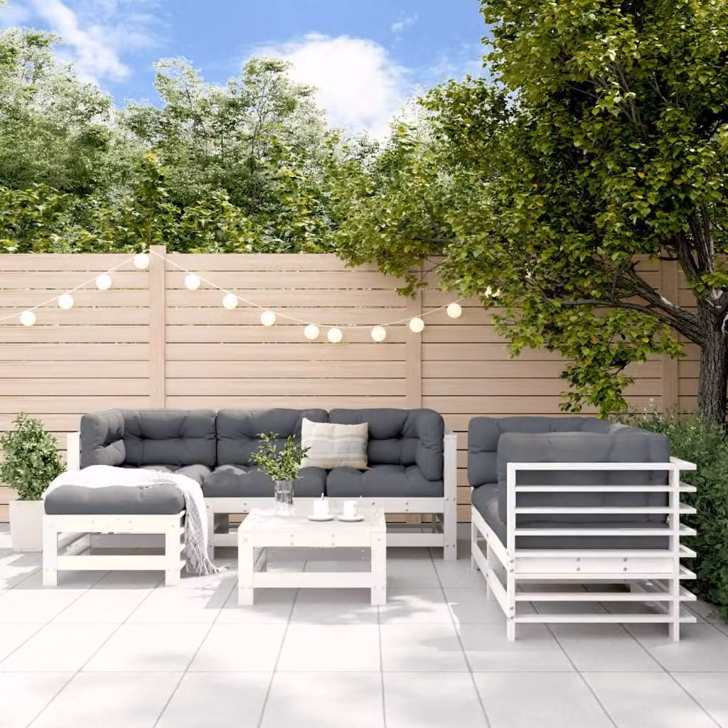 Maison Exclusive - Set Salotto da Giardino 7 pz Bianco in Legno Massello di Pino