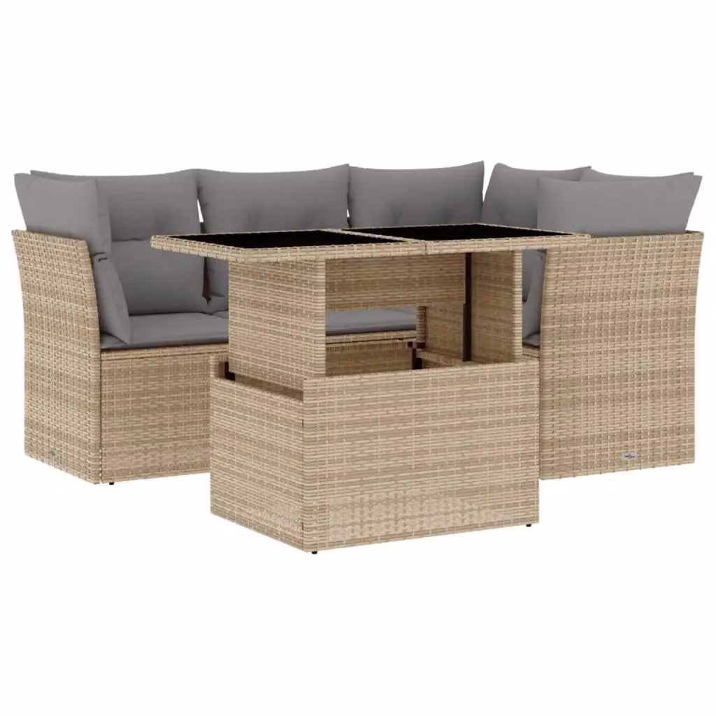 vidaXL Set Divano da Giardino a L con Tavolino e Cuscini Beige e Grigio in Polyrattan e Acciaio – 2