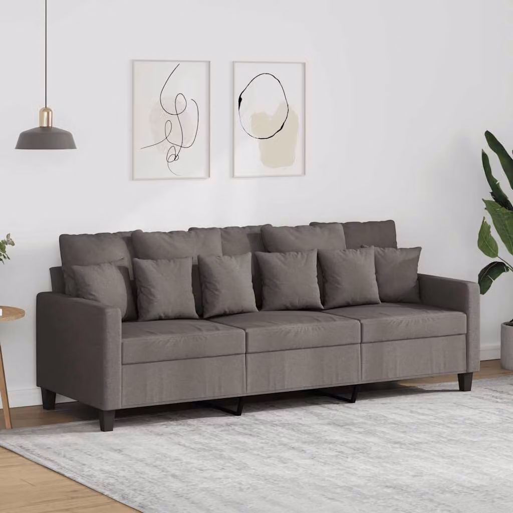 vidaXL Divano a 3 Posti Moderno in Tessuto con Cuscini, Colore Grigio Beige, L: 198 cm, P: 80 cm, H: 77 cm