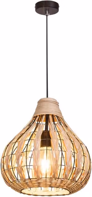 Lampada a sospensione boho Zahara Rabalux in rattan e metallo beige, Ø 34 cm, attacco E27