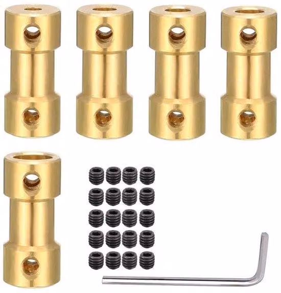 Raccordi in ottone a bussola, confezione da 5 pezzi - Adatti per tubi da 2 mm a 5 mm - Include viti e chiave - Finitura dorata