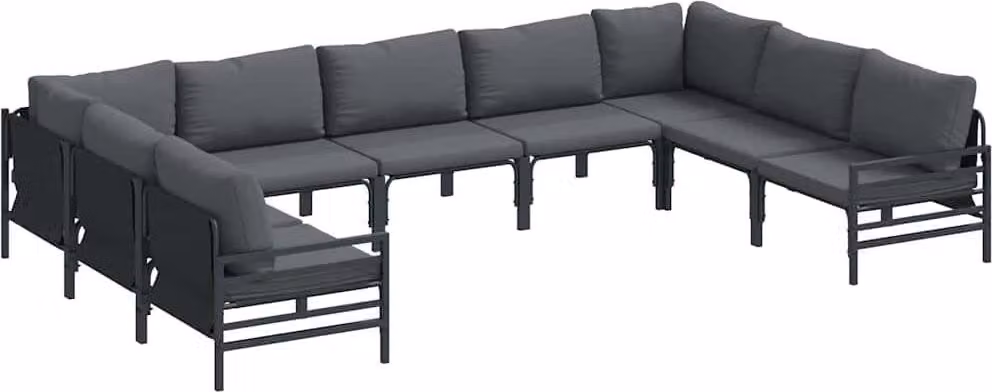 Set Divano da Giardino con cuscino 9 pcs Nero Acciaio
