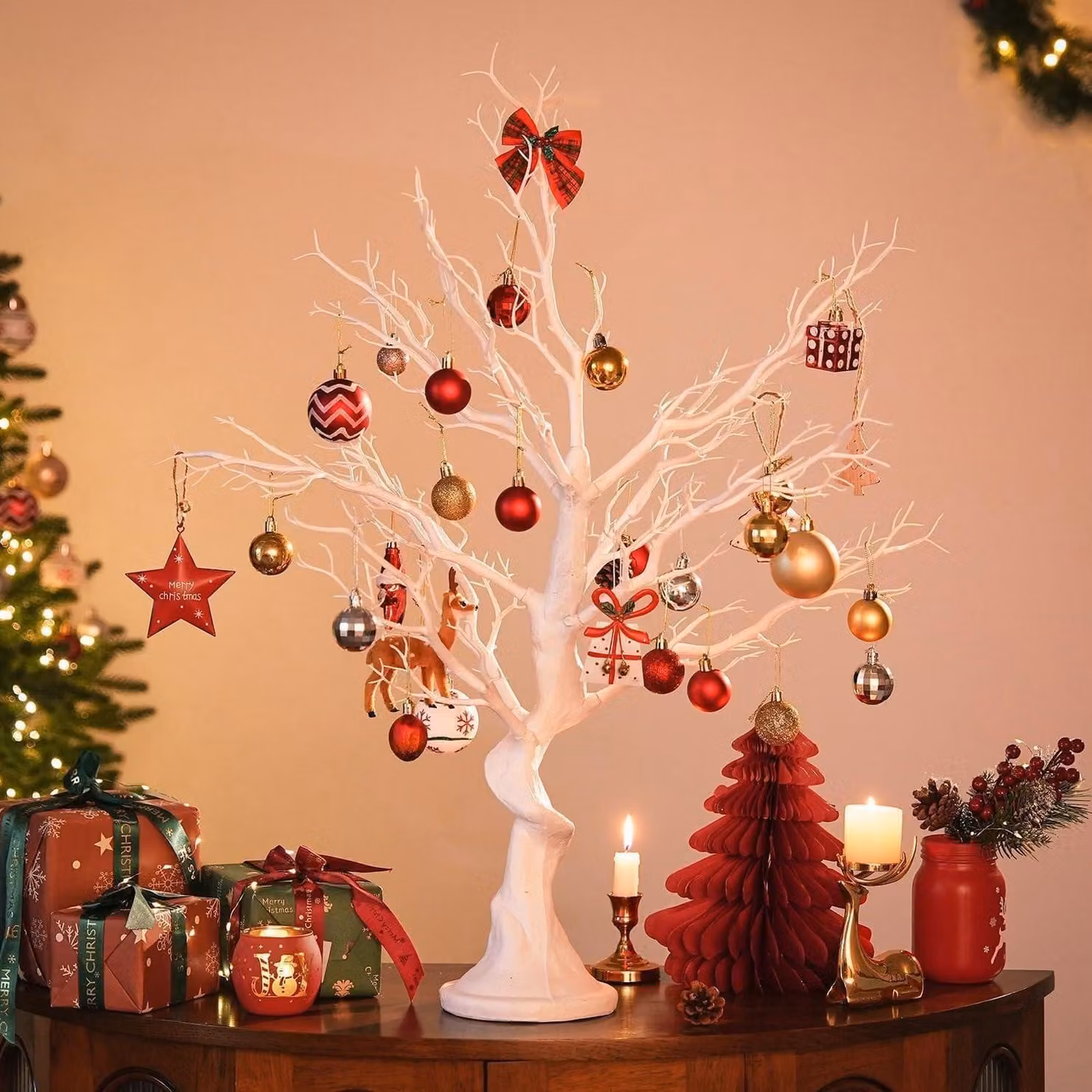 Albero decorativo artificiale, bianco, 80 cm, per decorazioni natalizie
