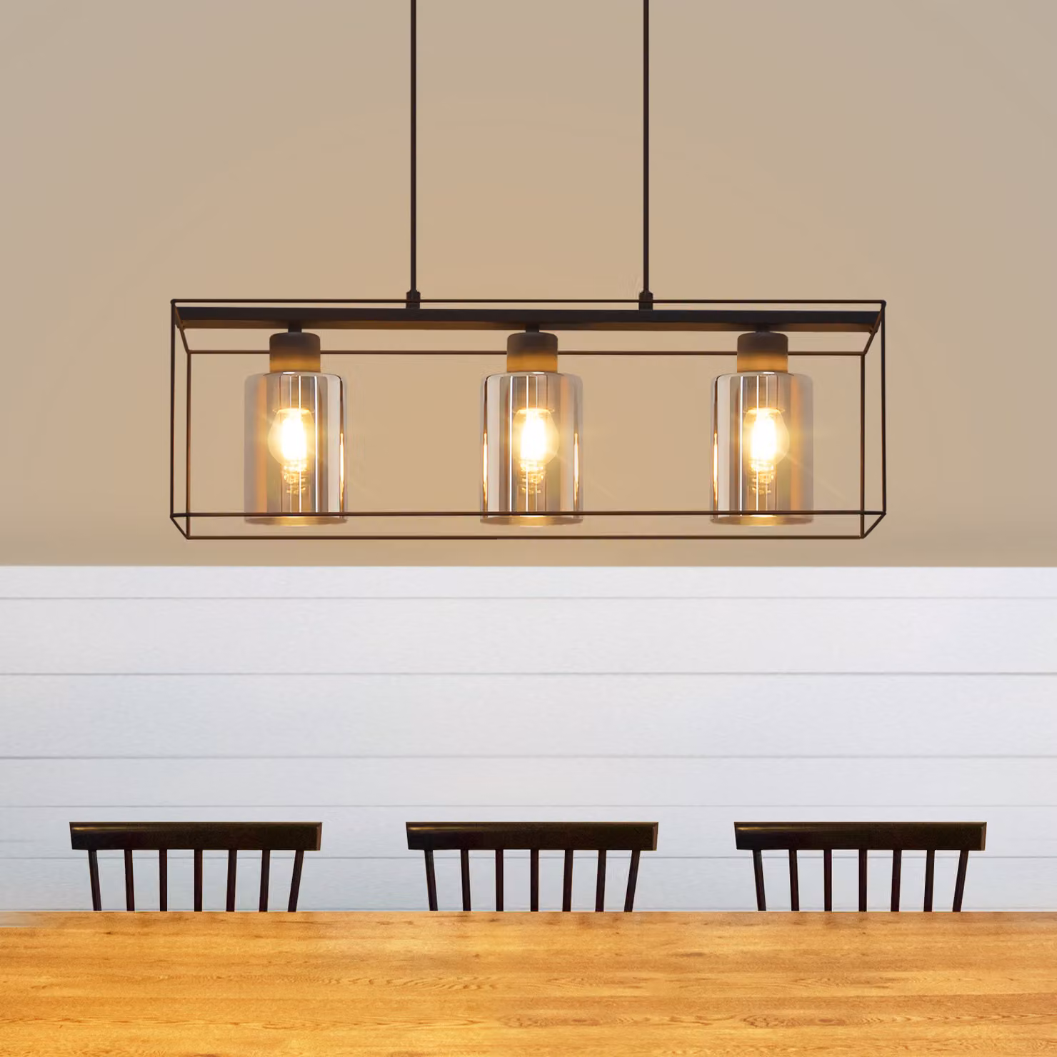 ZMH lampada a sospensione nera 3 fiamme paralume in vetro altezza regolabile presa E27 luci a sospensione vintage luci industriali per soggiorno ristorante bar caffè (senza lampadina)