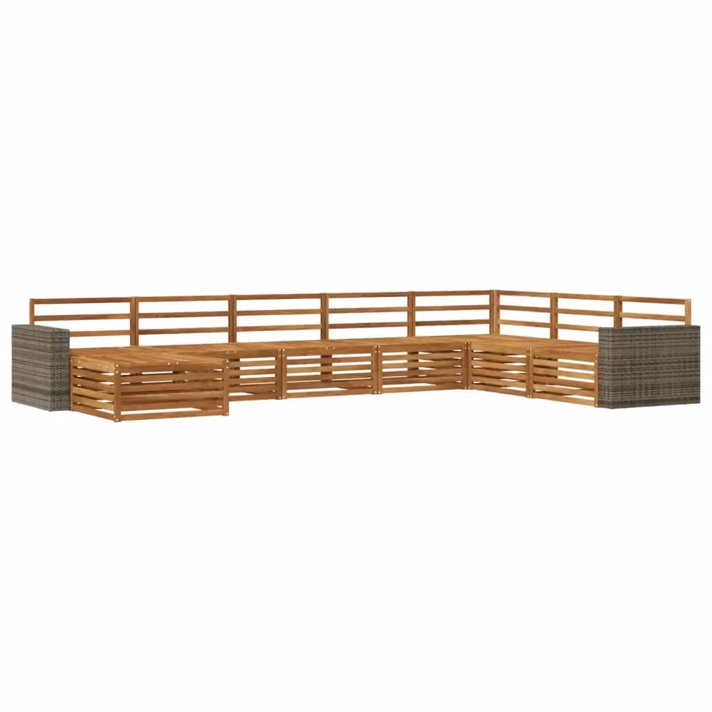Set di divani da esterno a L con ottoman vidaXL in legno di acacia massello marrone con cuscini inclusi – 2