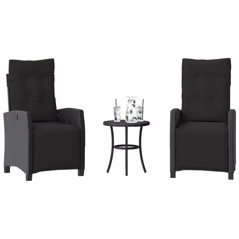Set da Bistrò vidaXL in Polyrattan Nero con Cuscini per Giardino e Balcone, 3 Pezzi