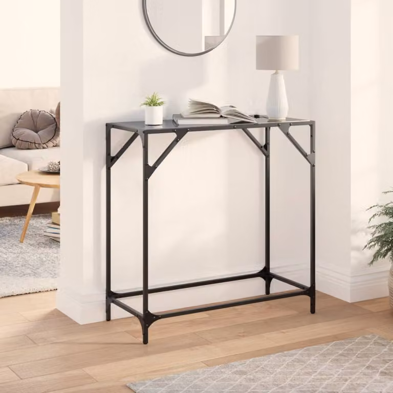 vidaXL Tavolino Consolle con Piano in Vetro Nero 80x35x81cm in Acciaio