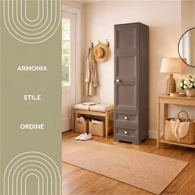 Armadio appendiabiti Tontarelli con ripiano e 2 cassetti, colore marrone Wengé, L/P/H: 40 x 43 x 164 cm – 2