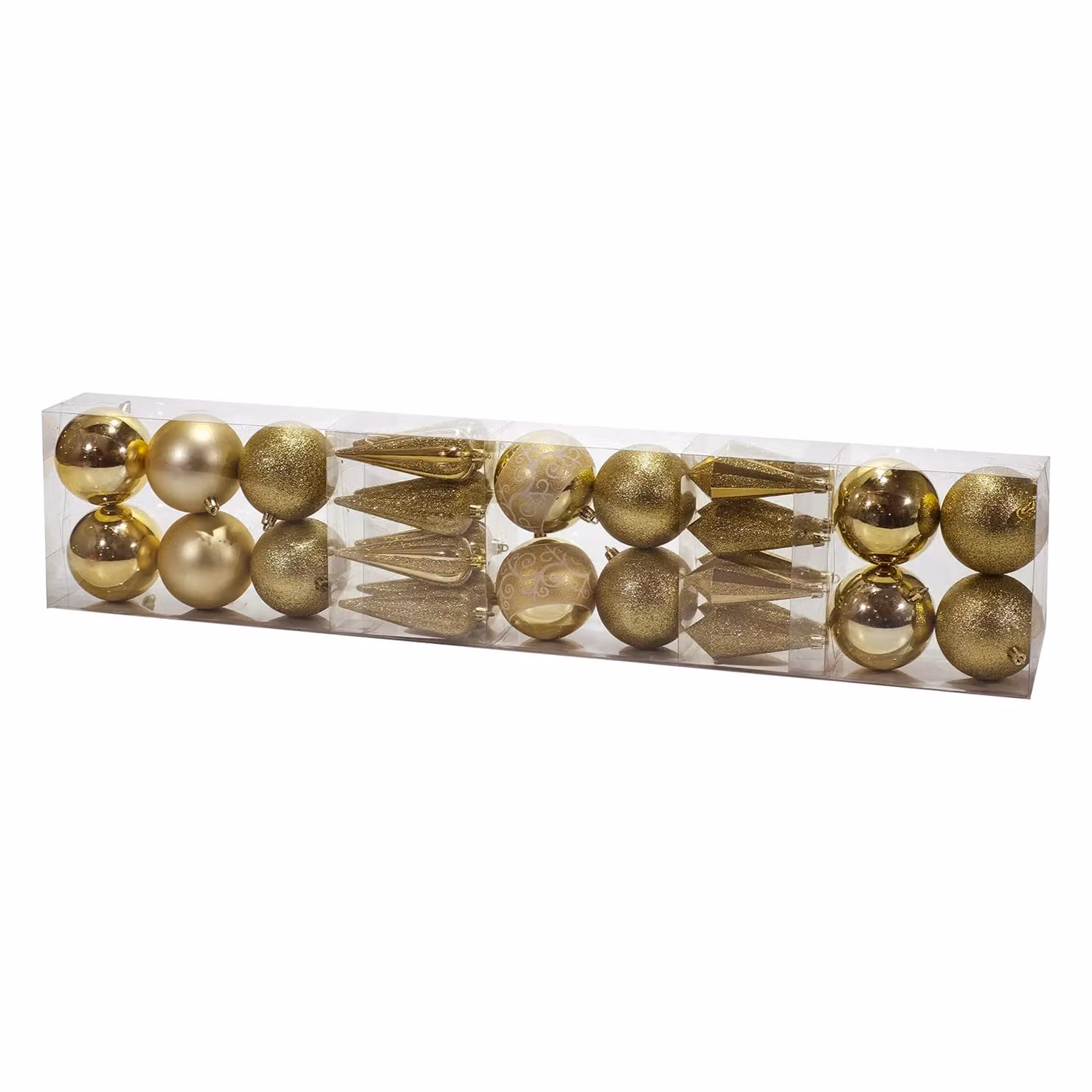 VESTIAMO CASA Set di 30 decorazioni natalizie appese oro con palline e pendenti geometrici in plastica – 1