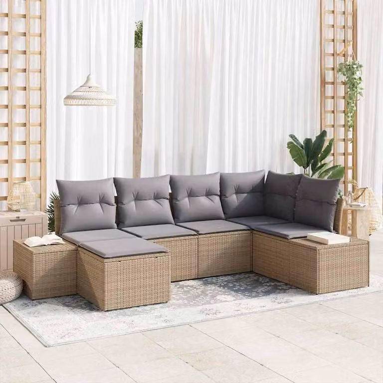 Maison Exclusive - Set Divano da Giardino 6 pcs Beige e Grigio Chiaro polyrattan