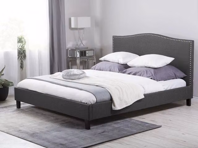 Letto imbottito BELIANI in tessuto grigio con struttura in legno e doghe in legno L/P: 180 x 200 cm