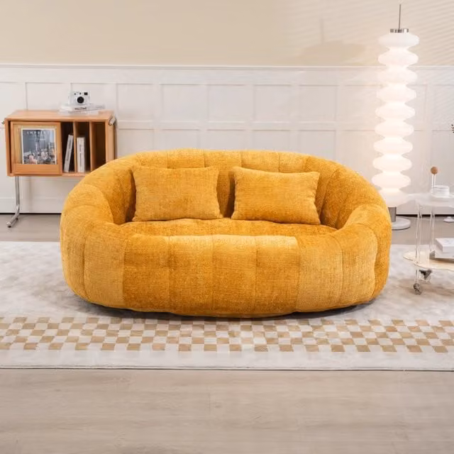 Divano Pouf Lazy Bag con Schienale Alto ¨C MINIMAL ¨C Giallo, Tessuto Chenille, per Adulti e Bambini