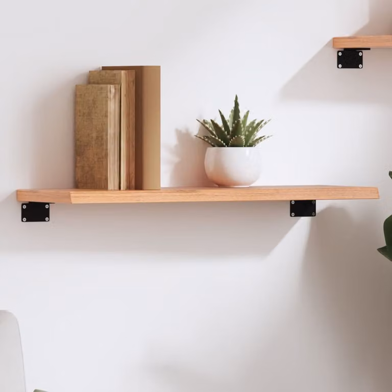 Ripiano da muro vidaXL in rovere massello trattato, colore marrone chiaro, L 60 cm x P 20 cm x H 2 cm