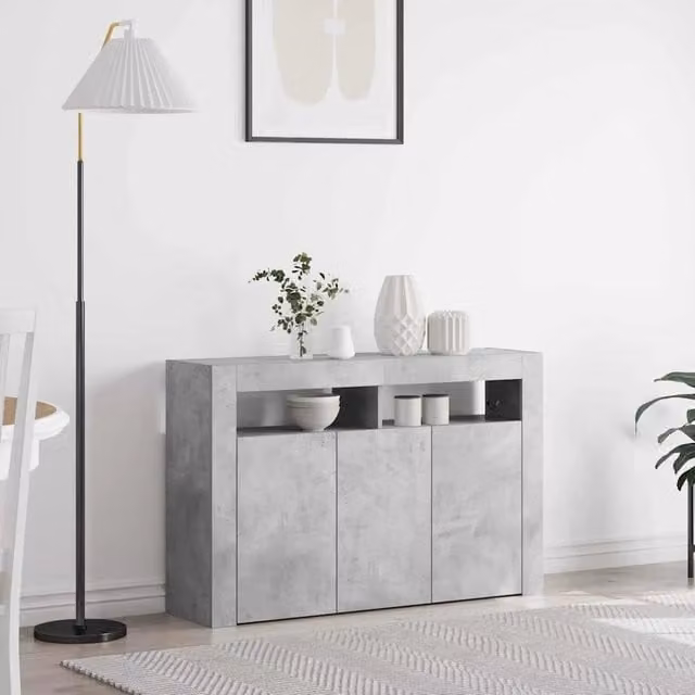 Credenza Buffet Moderna vidaXL in Legno Multistrato Grigio con Illuminazione Integrata L: 116 cm, P: 30 cm, H: 75 cm