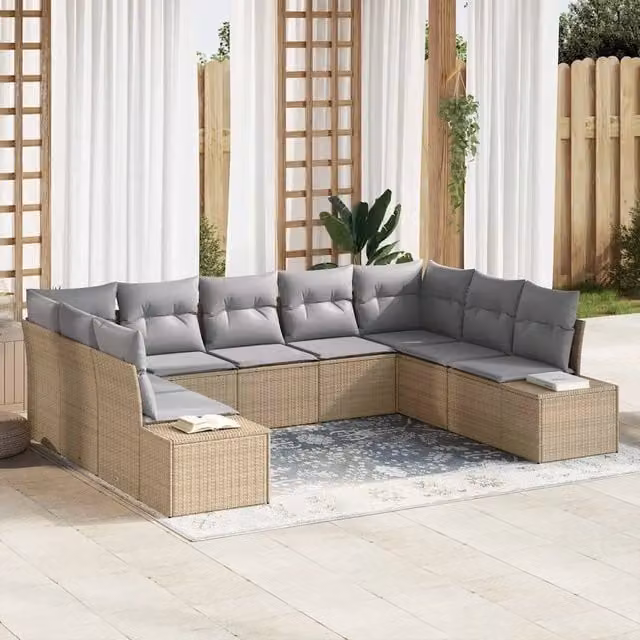 Set Divano da Giardino 9 pz Beige polyrattan 3347220