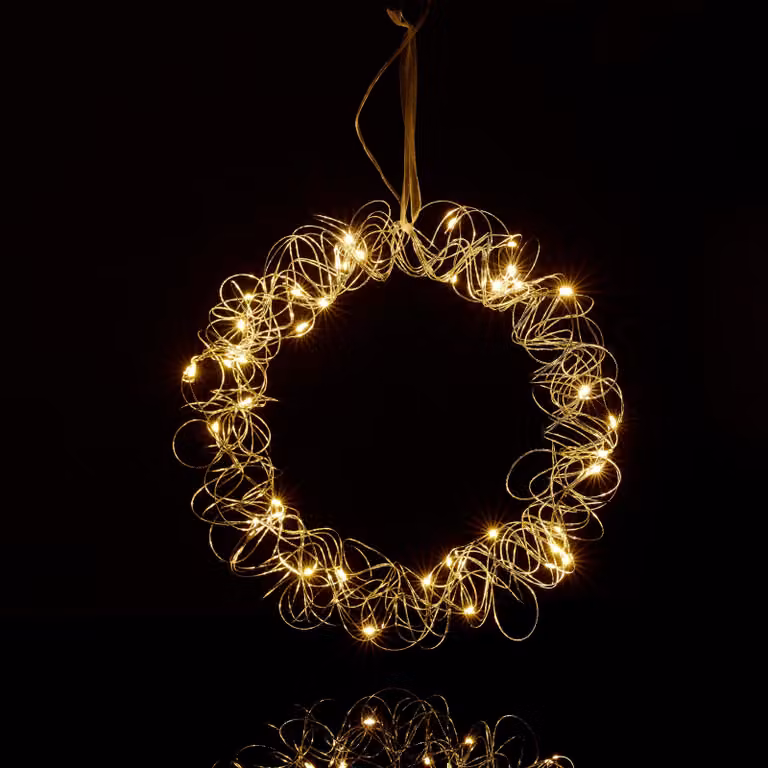 Ghirlanda luminosa a LED, color argento, diametro 30 cm, da appendere, alimentata a batteria