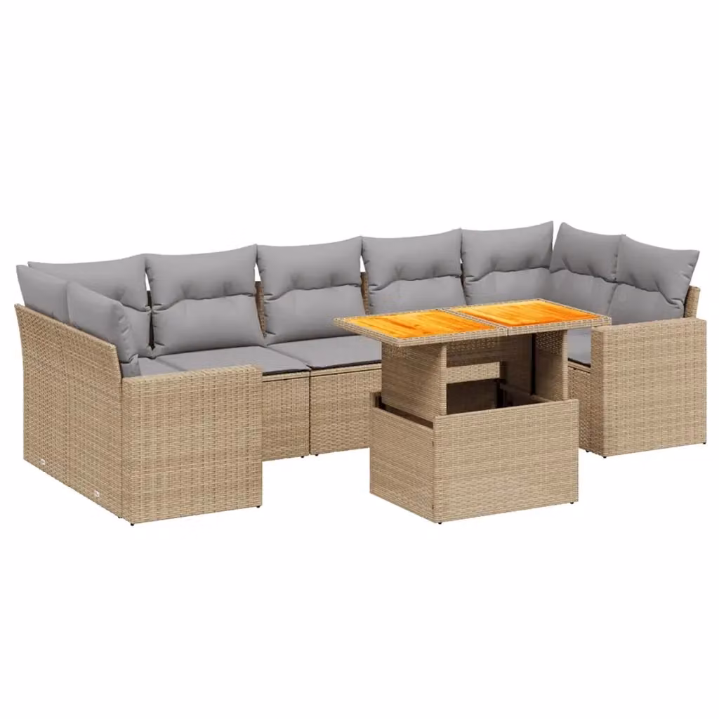 vidaXL Set Divano da Giardino 8 pz Moderno con Cuscini Beige e Grigio in Polyrattan e Acciaio Verniciato a Polvere – 2