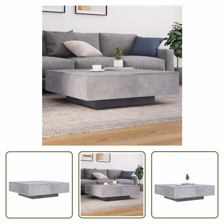 The Living Store tavolino in cemento grigio 100x100x31 cm materiale a base di legno