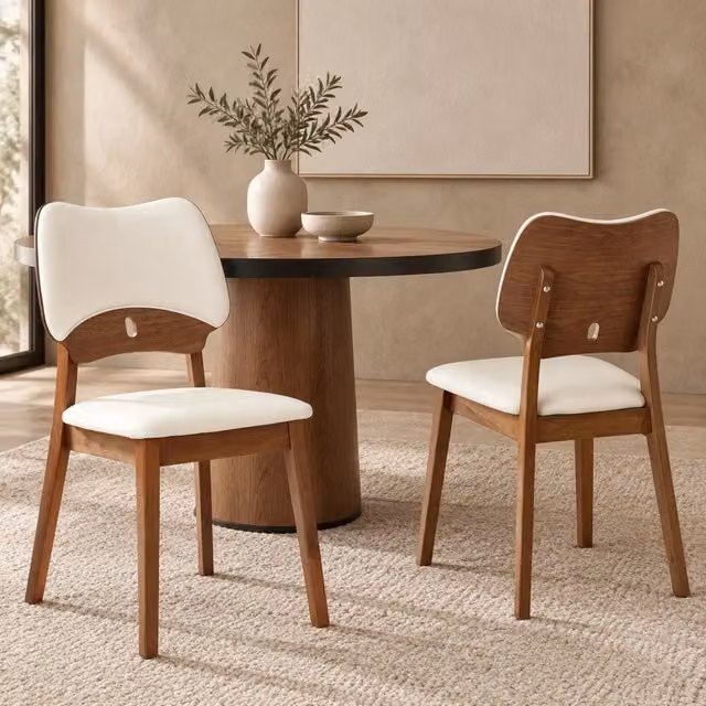 Set da 2 Sedie da Pranzo in Legno Massello con Schienale a Farfalla e Seduta Imbottita in Tessuto - Design Moderno per Cucina e Soggiorno