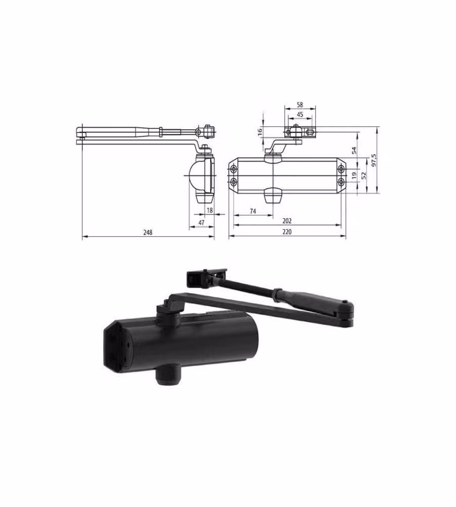 Chiudiporta Aerodinamico Nero Dc120-1 Mab